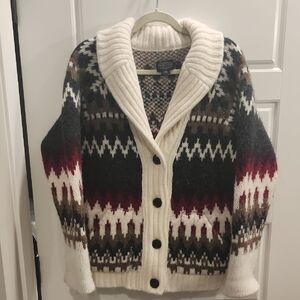 Pendleton Cream and Black Patterned Cardigan